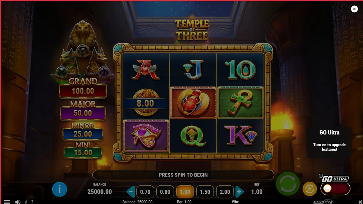 Temple of Three slot machine interface
