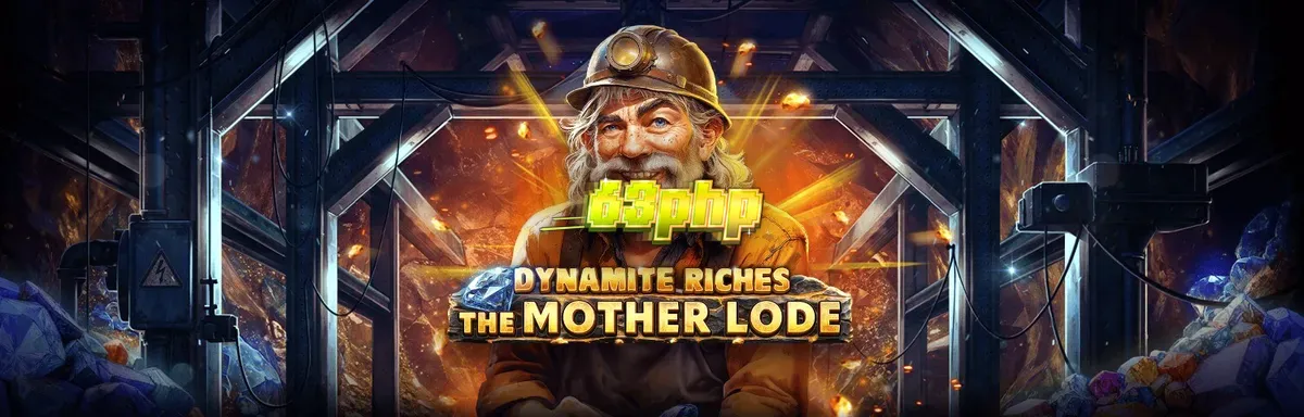 Dynamite Riches The Mother Lode slot game screen na may mga gintong simbolo at dinamita.